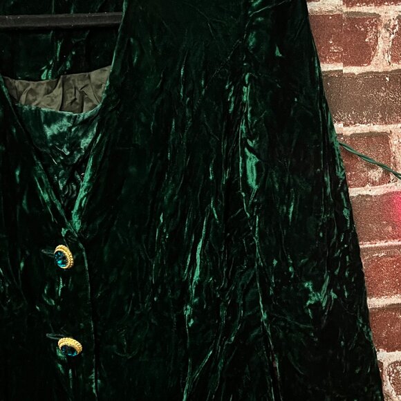 VTG Zakura Emerald Green Crushed Velvet Midi Dress Jeweled Epaulettes Size 8 - Picture 5 of 10